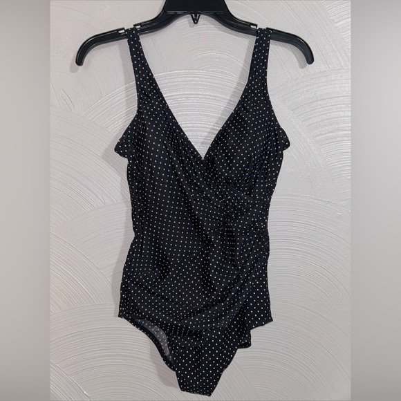 Miraclesuit Onepiece Swimsuit Black White Polkadot  Sz 12 - Picture 1 of 7